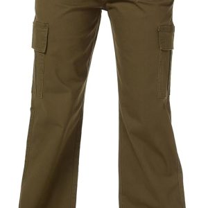 Women’s High Waist Stretchy Cotton Cargo Pants Wide Leg Hiking Tactical Trousers with 6 Pockets