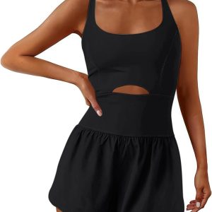 Womens Onesie Workout Rompers One Piece Exercise Jumpsuits Athletic Outfits Gym Yoga Clothes