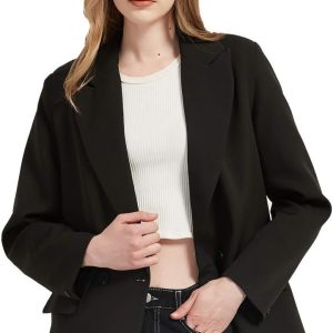 Women’s Casual Long Sleeve Lapel Oversized Button Work Office Blazer Suit Jacket