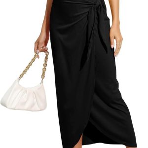 Women’s Maxi Skirt High Waist Wrap Pencil Long Skirts for Women Slim Boho Draped Front Bodycon Dresses