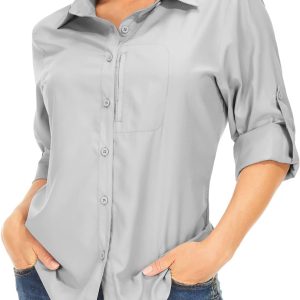 Women’s Long Sleeve Safari Clothes UPF 50+ Hiking Fishing Shirts,Sun Protection Quick Dry Light Cooling Shirts