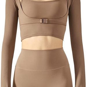 Women’s Stretch Cutout Yoga Sports Jacket Long Sleeve Crop Top T Shirts with Thumb Holes