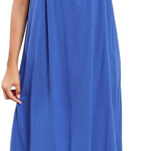 Women’s Nightgown Sleeveless Sleepwear Wide Strap Sleep Shirt Pleated Scoopneck Nightshirt