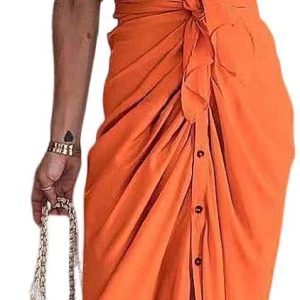 Women’s Short Sleeve Satin Dress Button Down with Belt Maxi Shirt Dresses