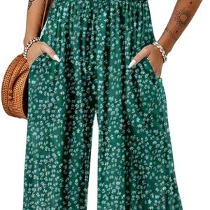 Dokotoo Women’s Casual Loose Overalls Jumpsuits One Piece Sleeveless Printed Wide Leg Long Pant Rompers With Pockets