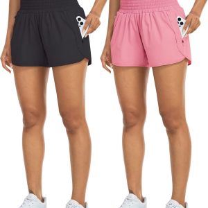Athletic Shorts for Women with Pockets High Waist Running Workout Shorts Gym Yoga White Summer Shorts
