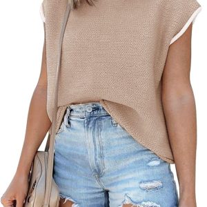 Womens Cap Sleeve Sweater Vest Summer Tops Sleeveless Tank Tops 2024 Trendy Spring Clothes Striped Short Sleeve Shirts