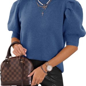 Women’s Puff Short Sleeve Sweaters 2024 Fashion Spring Tops Casual Pullover Shirts