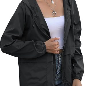 Women’s Raincoats Windbreaker Rain Jacket Waterproof Lightweight Outdoor Hooded Trench Coats S-XXL