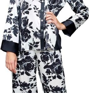 Women’s 100% Silk Pajama, Jewel Garden Floral Print, Flattering Fit, Sleepwear, Lingerie